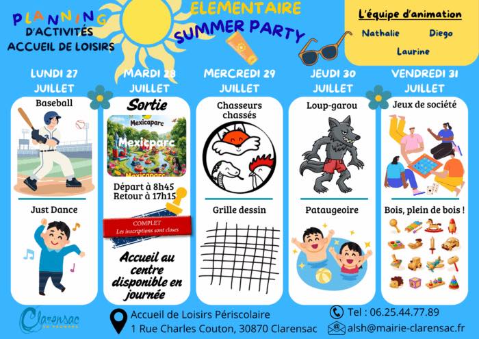 Planning centre de loisirs elementaire 27 au 31 juillet Planning centre de loisirs maternelle 13 au 17 juillet
