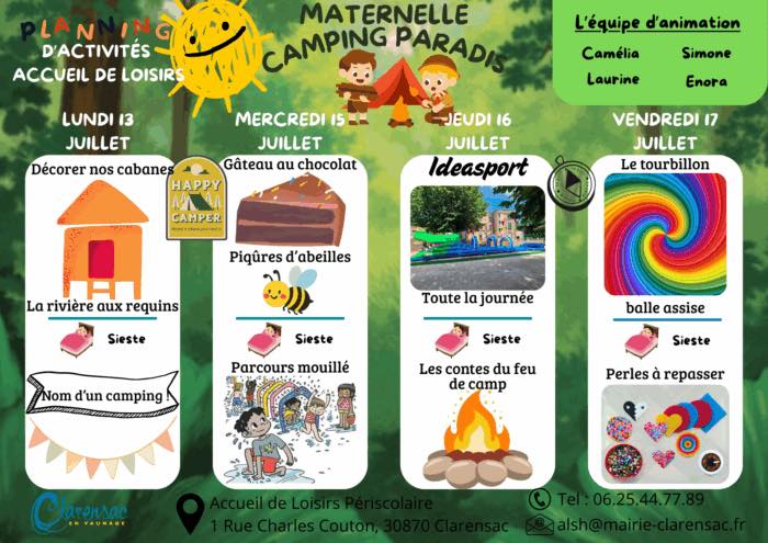 Planning centre de loisirs maternelle 13 au 17 juillet Planning centre de loisirs maternelle 13 au 17 juillet