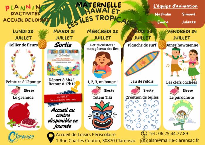 Planning centre de loisirs maternelle 20 au 24 juillet Planning centre de loisirs maternelle 13 au 17 juillet