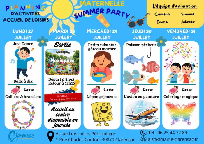 Planning centre de loisirs maternelle 27 au 31 juillet Planning centre de loisirs maternelle 6 au 10 juillet
